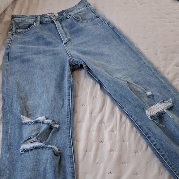 ZGY Denim Ripped Straight Leg Jean in Reality Blue Trash Denim - Picture 9 of 12